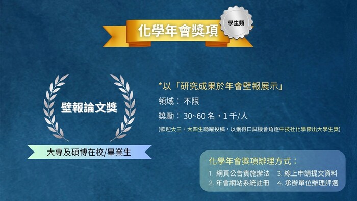 【2026 化學年會】藥物化學 生物化學等多種獎項 歡迎畢業或在校學生申請圖片