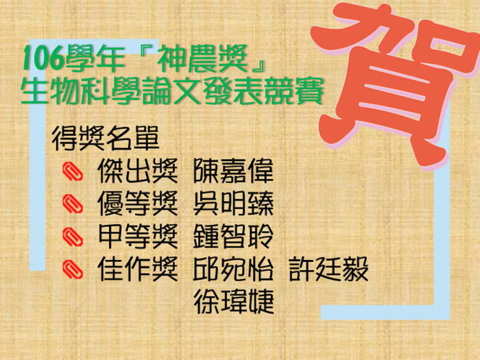 恭賀 106學年度神農獎 得獎名單圖片