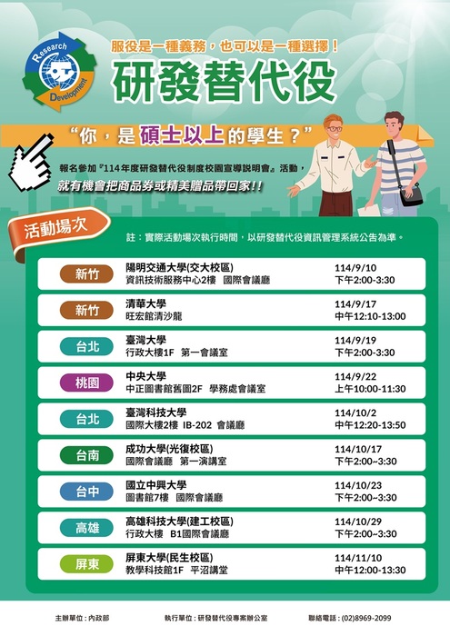 114年研發替代役制度校園宣導說明會活動相關資訊圖片