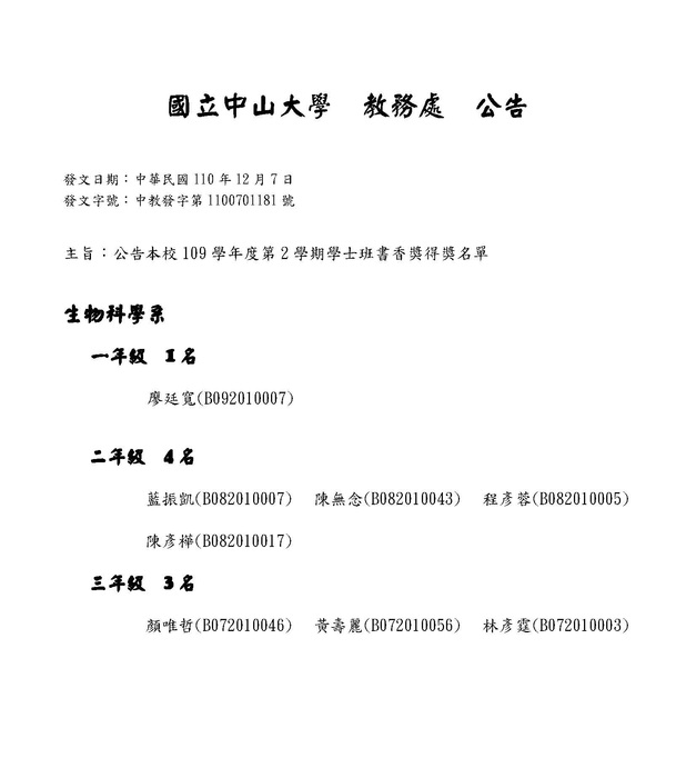 109學年度第2學期書香獎得獎名單公告圖片