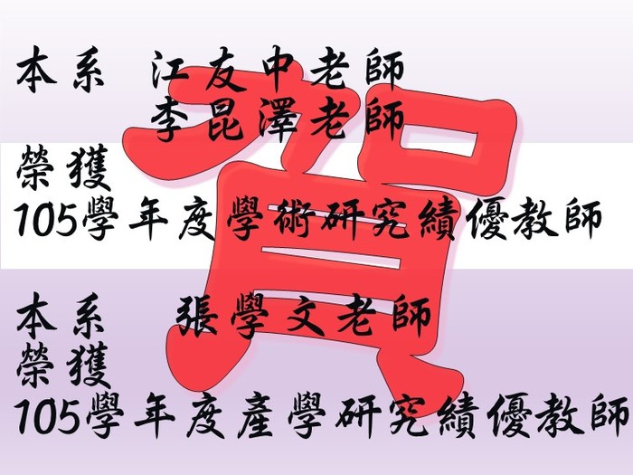 恭賀 105學年度學術研究暨產學研究績優教師圖片